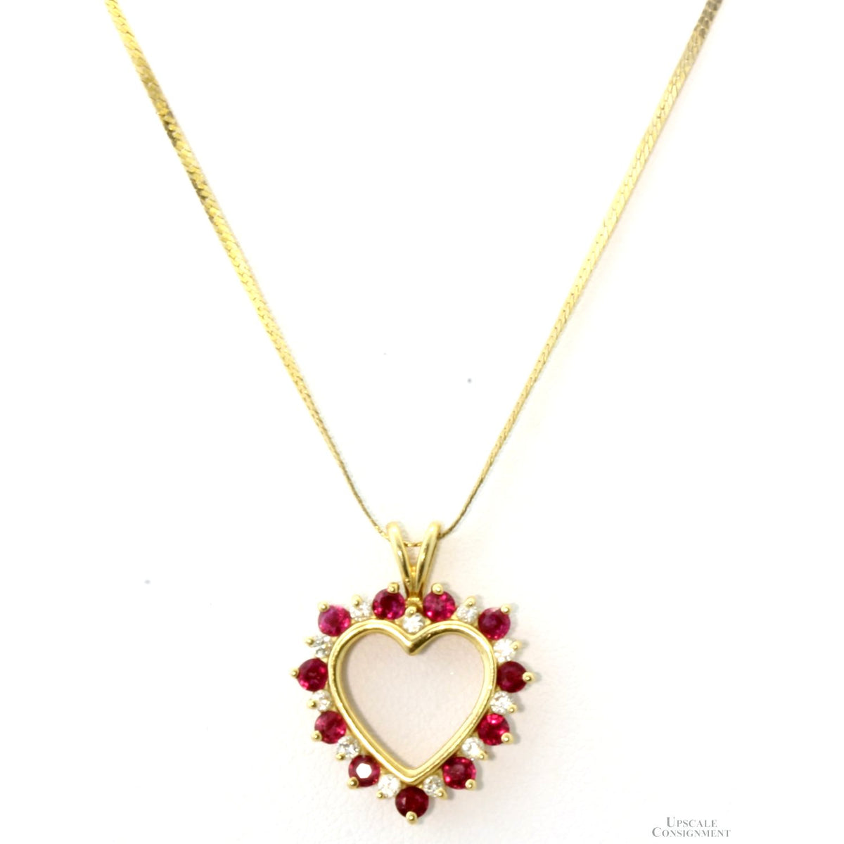 14K Gold Natural Ruby & Diamond Heart Pendant Necklace