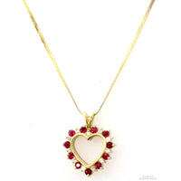 14K Gold Natural Ruby & Diamond Heart Pendant Necklace