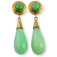 14K Yellow Gold Apple Green Jadeite Jade Drop Earrings