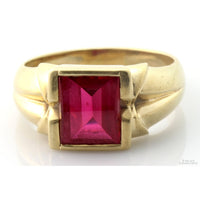 10K Gold Created Ruby Ring | Mid-Century Modern Design