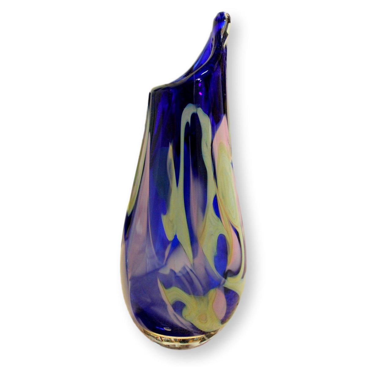 7" Art Glass Vase Blue/Pink/Yellow