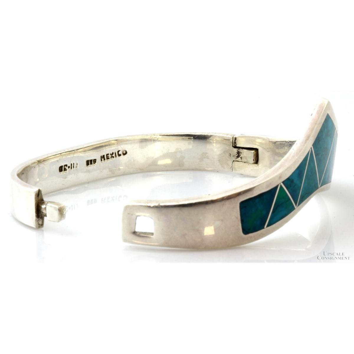 TAXCO Sterling Silver Turquoise Inlay Hinged Bangle