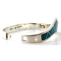 Sterling Silver Turquoise Inlay V-Shape Hinged Bangle