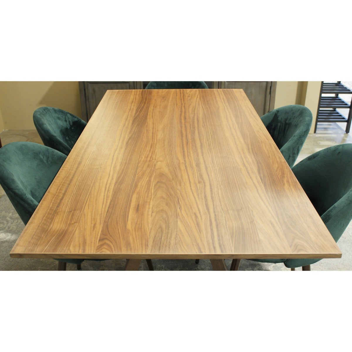 Contemporary Dining set w/6 Green Upholstered Chairs
