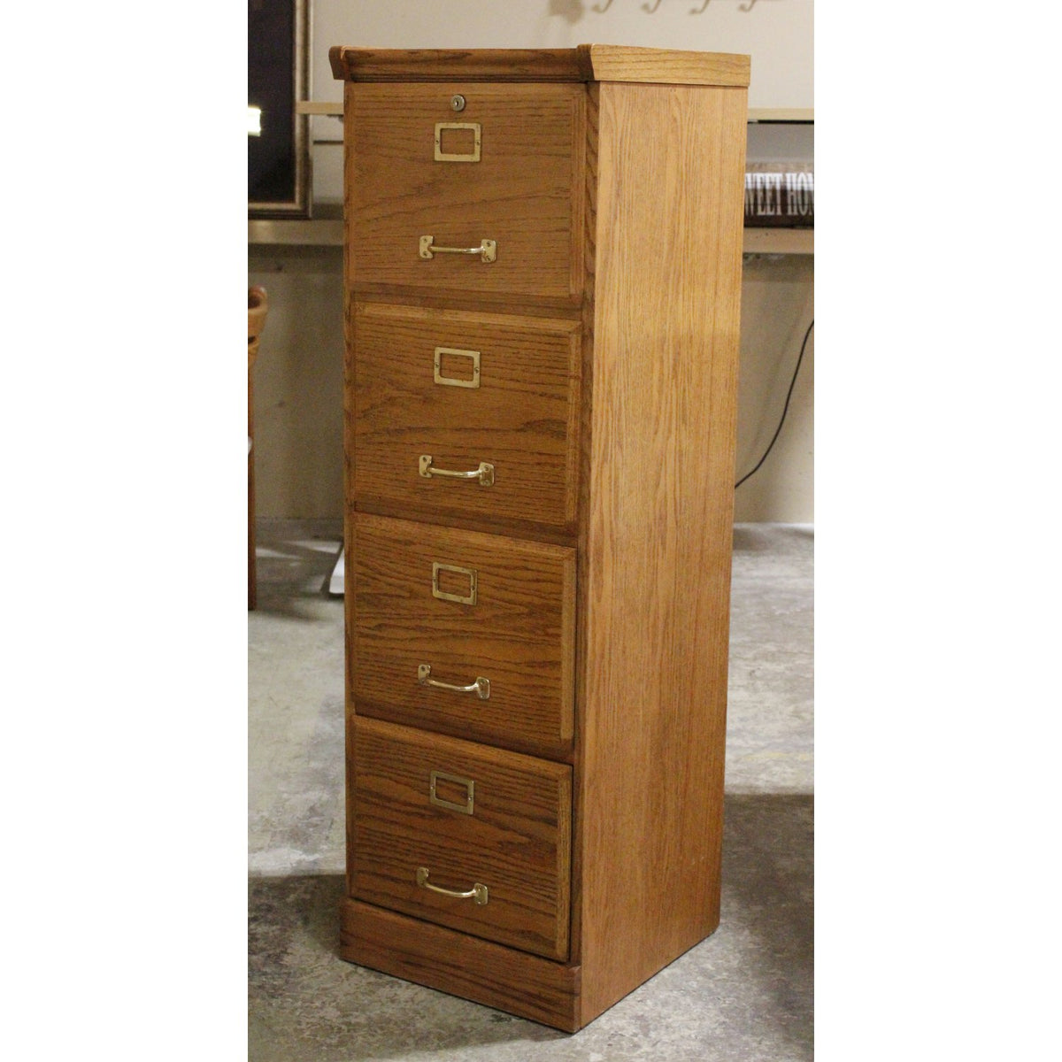 Oak 4 Drawer File Cabinet