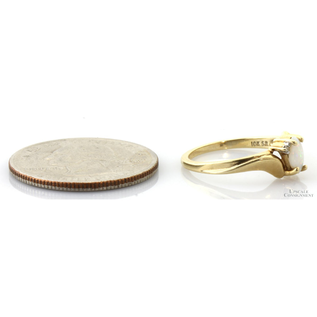 Natural Precious White Opal & Diamond 10K Gold Ring