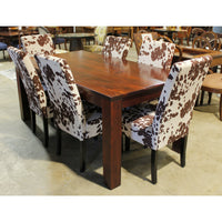 Solid Wood Distressed Dining Table w/6 Cowhide Print Chairs