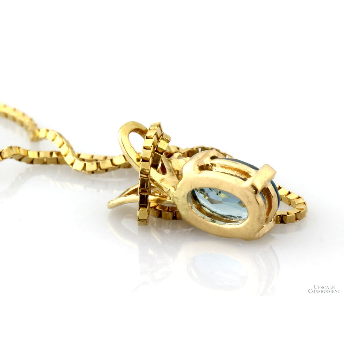 14K Gold Blue Topaz & Diamond Pendant Necklace