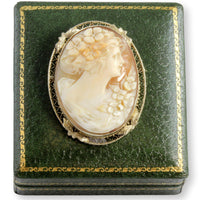 Italian 14K Yellow Gold  Carved Shell Cameo Brooch Pendant