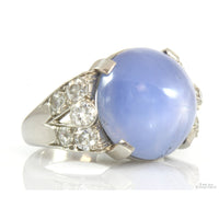 22.92ct Natural Star Sapphire 1.00ctw Diamond Platinum Ring
