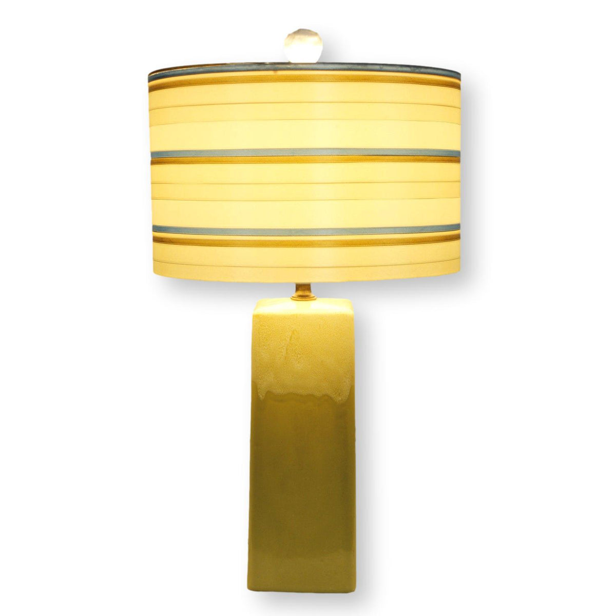 Green Ceramic Table Lamp w/Striped Shade
