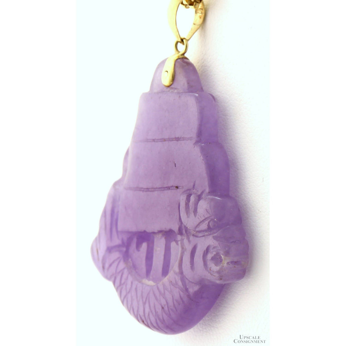 Lavender Jadeite Jade Carved Pendant | 14K Gold Bail - Hong Kong