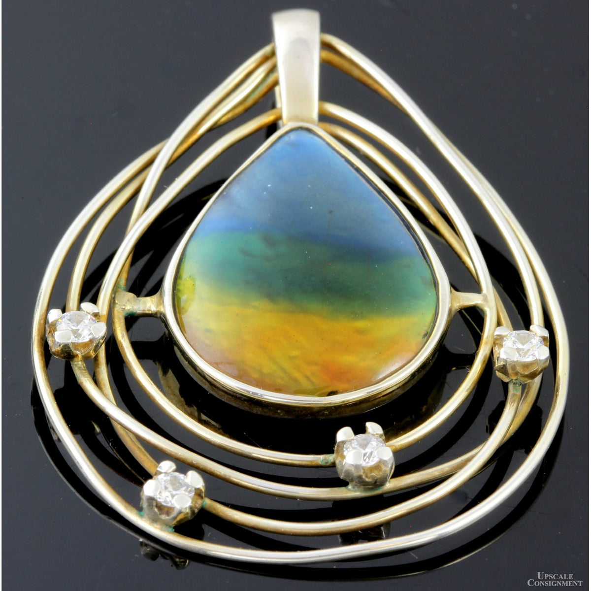 Ammolite Triplet & White Sapphire Sterling Silver Pendant