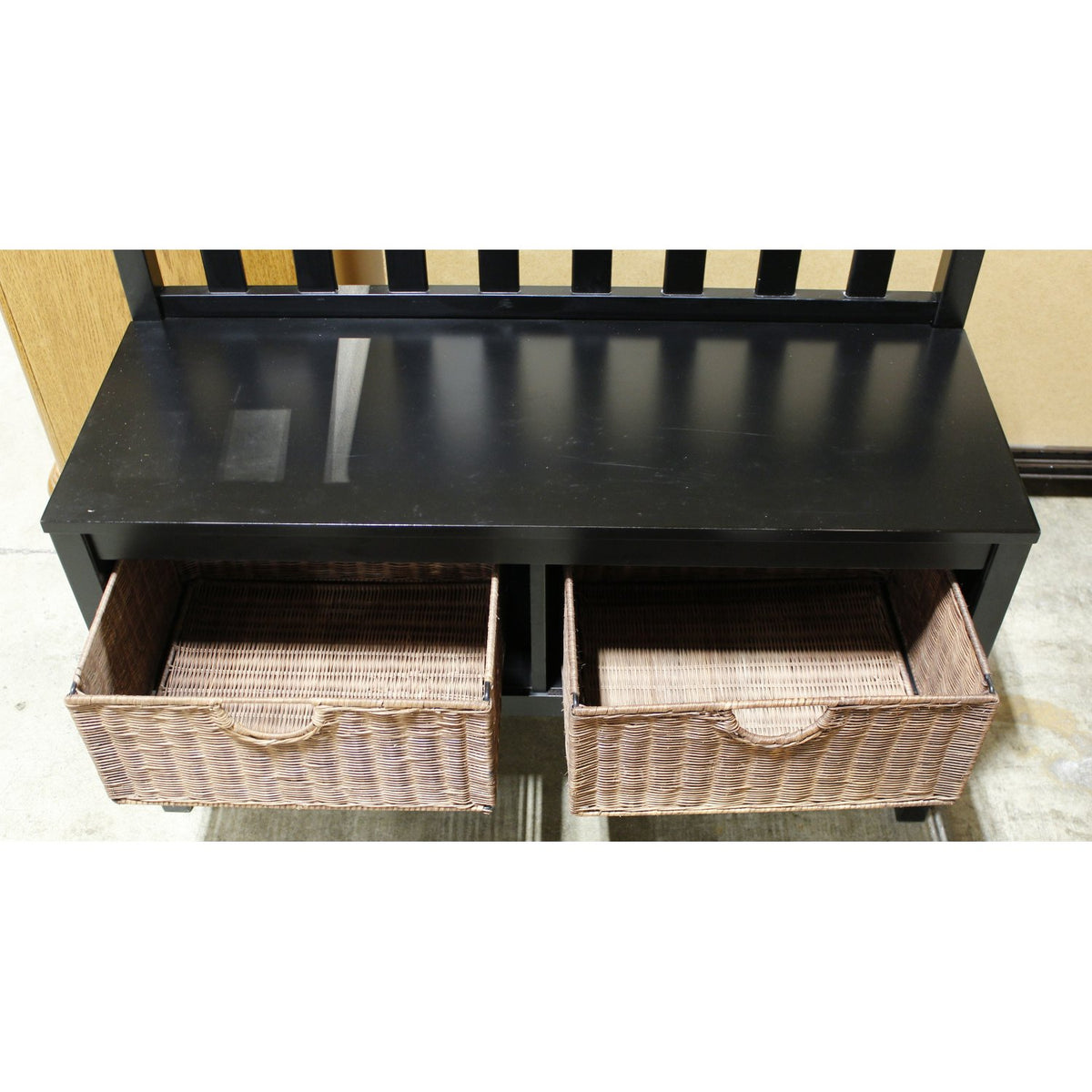 Black Storage Bench w/Basket Drawers