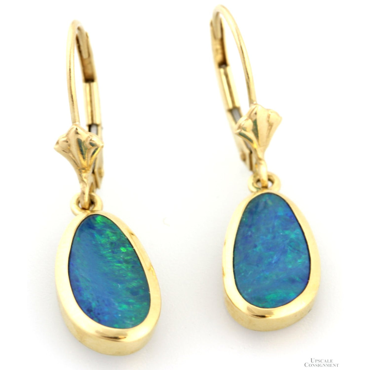Australian Black Opal Doublet 14K Yellow Gold Earrings