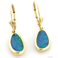 Australian Black Opal Doublet 14K Yellow Gold Earrings