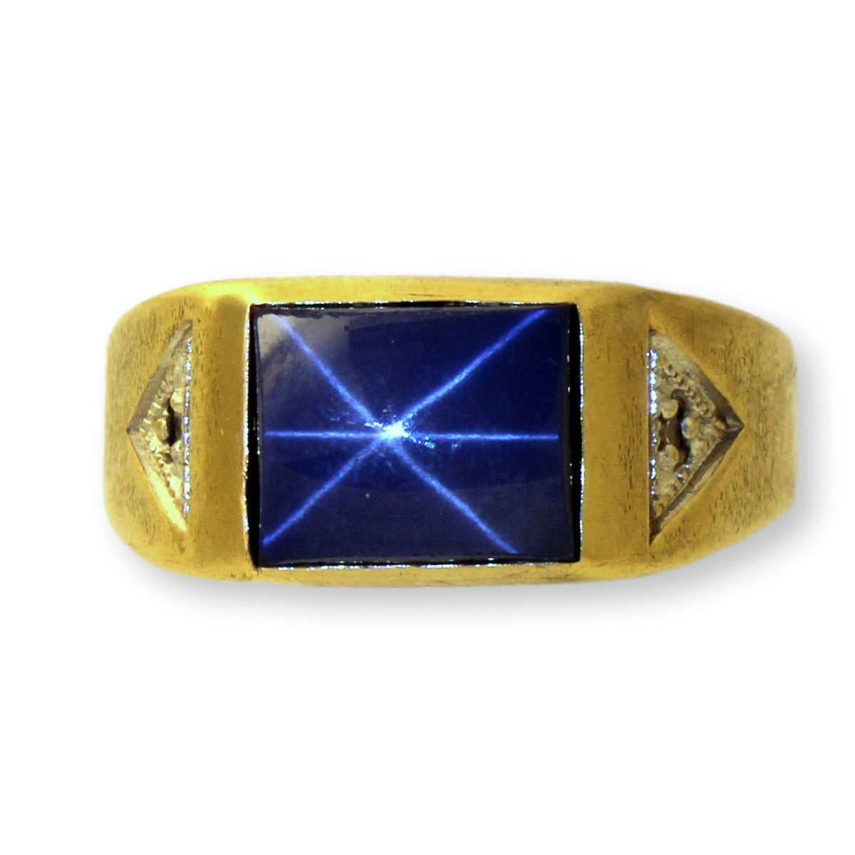 Vintage 10K Gold Natural Blue Star Sapphire & Diamond Gent's Ring