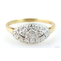 Vintage Two-Tone 10K Gold Art Deco Embossed Oval Face Diamond Ring