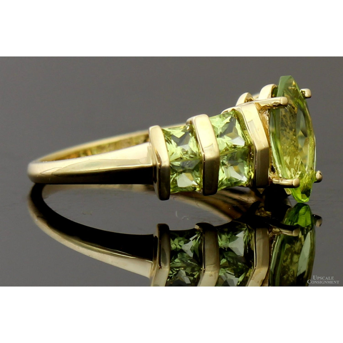 2.23ctw Marquise & Square Peridot Gemstone 14K Gold Ring