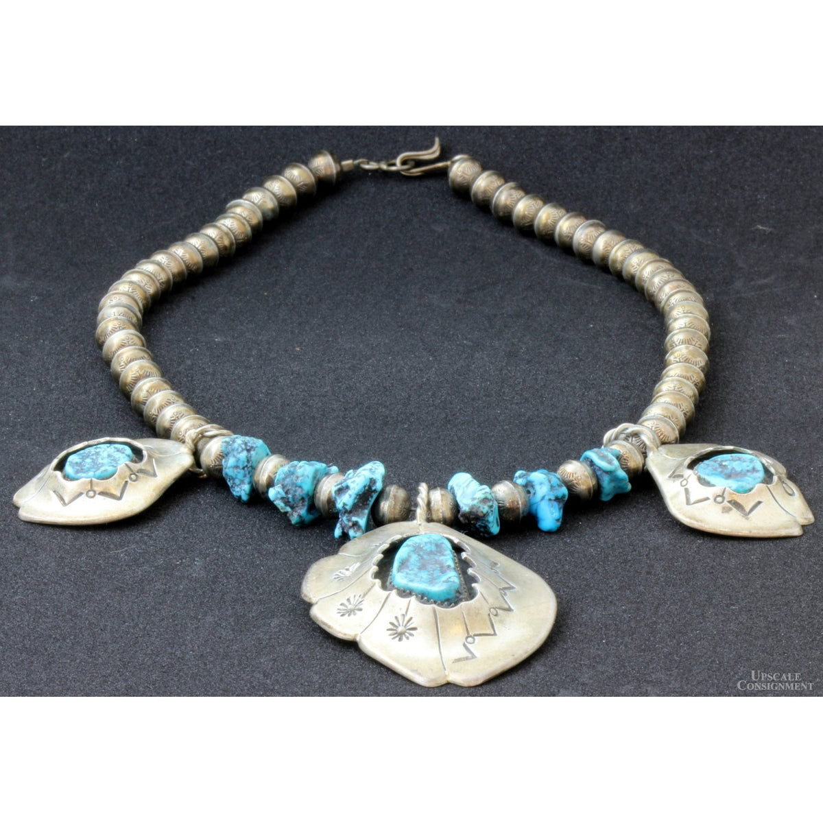 Mid-Century Hand-Wrought Turquoise Shadow Box Necklace