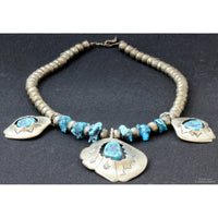 Mid-Century Hand-Wrought Turquoise Shadow Box Necklace