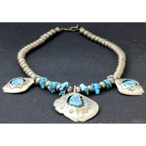 Mid-Century Hand-Wrought Turquoise Shadow Box Necklace