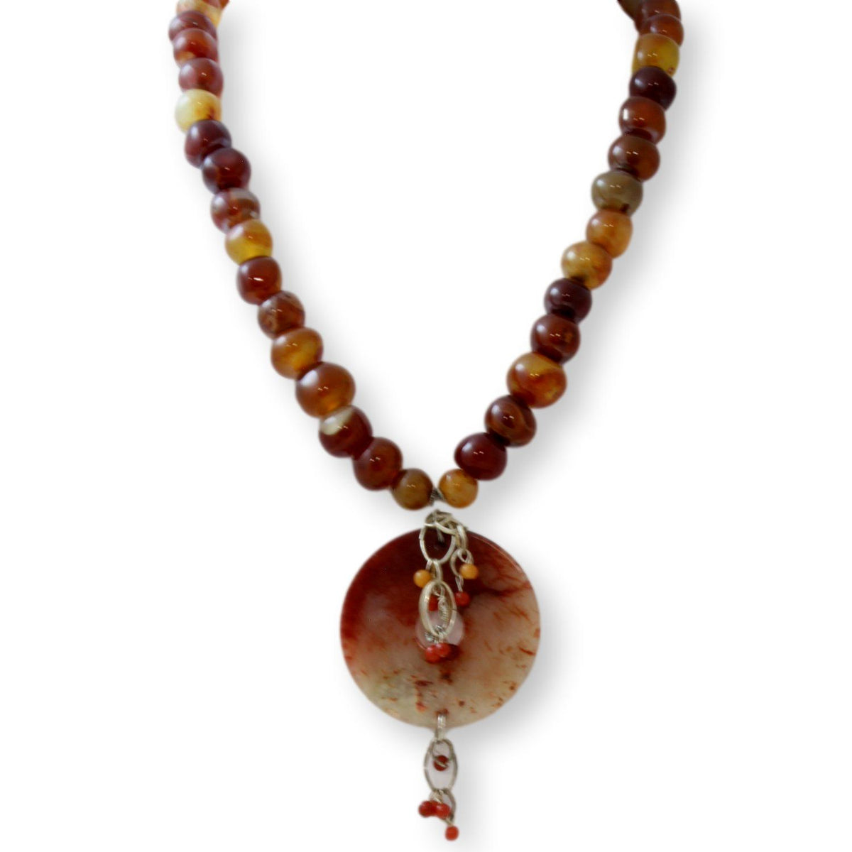 Handmade Agate Bead & Donut Shape Pendant Necklace