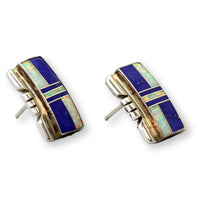 Sterling Silver Blue Lapis & White Opal Inlay Earrings