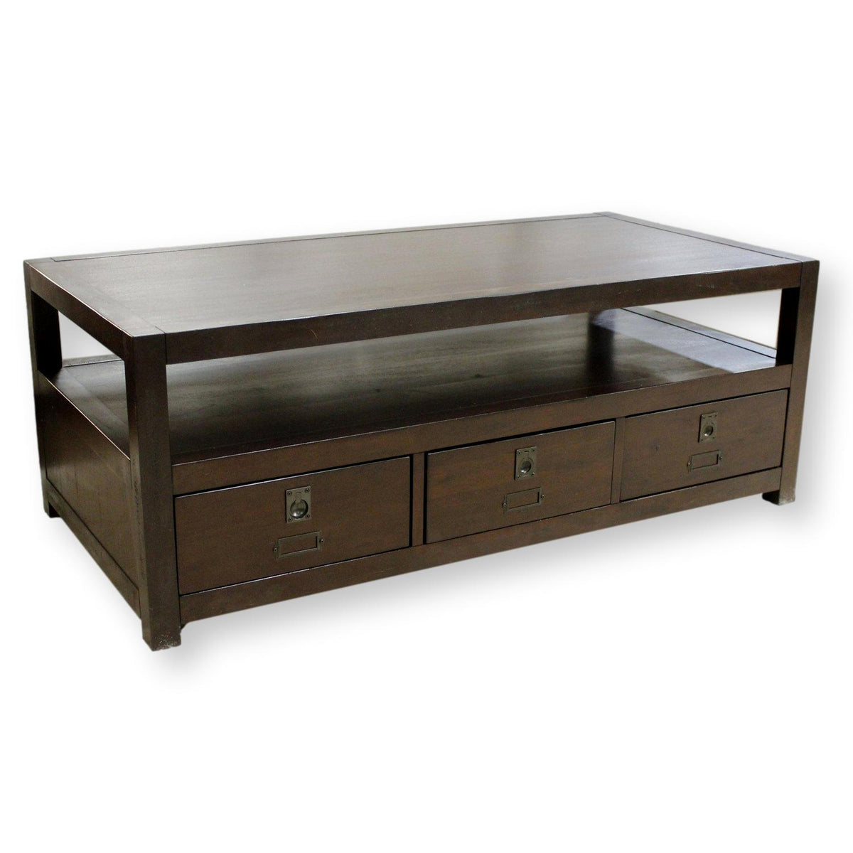 Pottery Barn "Ryhs" Dark Brown 3 Drawer Coffee Table