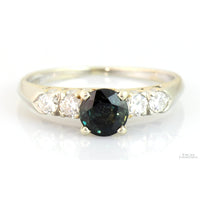 Blue-Green Natural Sapphire & Diamond 14K White Gold Ring
