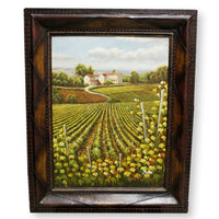 Framed Original Oil -  Large Italian Vineyard w/Leather Frame