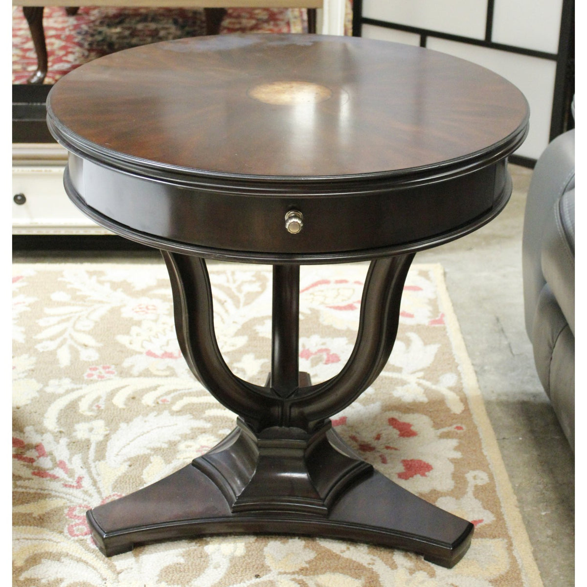 Stanley Furniture Round Dark Finish & Burlwood Accent Table