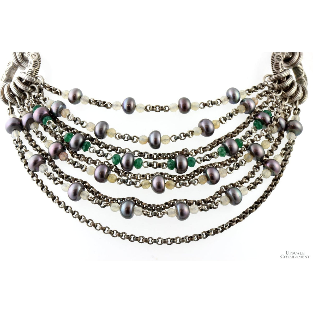 Stephen Dweck Multi-Strand Sterling Silver Necklace with Gray Pearls & Mixed Gemstones