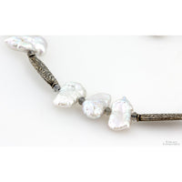 Lake Biwa Japan Pearls, Labradorite, Embossed Sterling Necklace