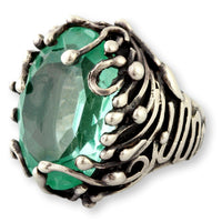 Mint Green Uranium Glass Ring – Faceted UV-Reactive Stone in Sculptural Sterling Silver