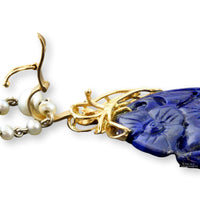 Double-Sided Carved Lapis Pendant - 14K Enhancer Bail