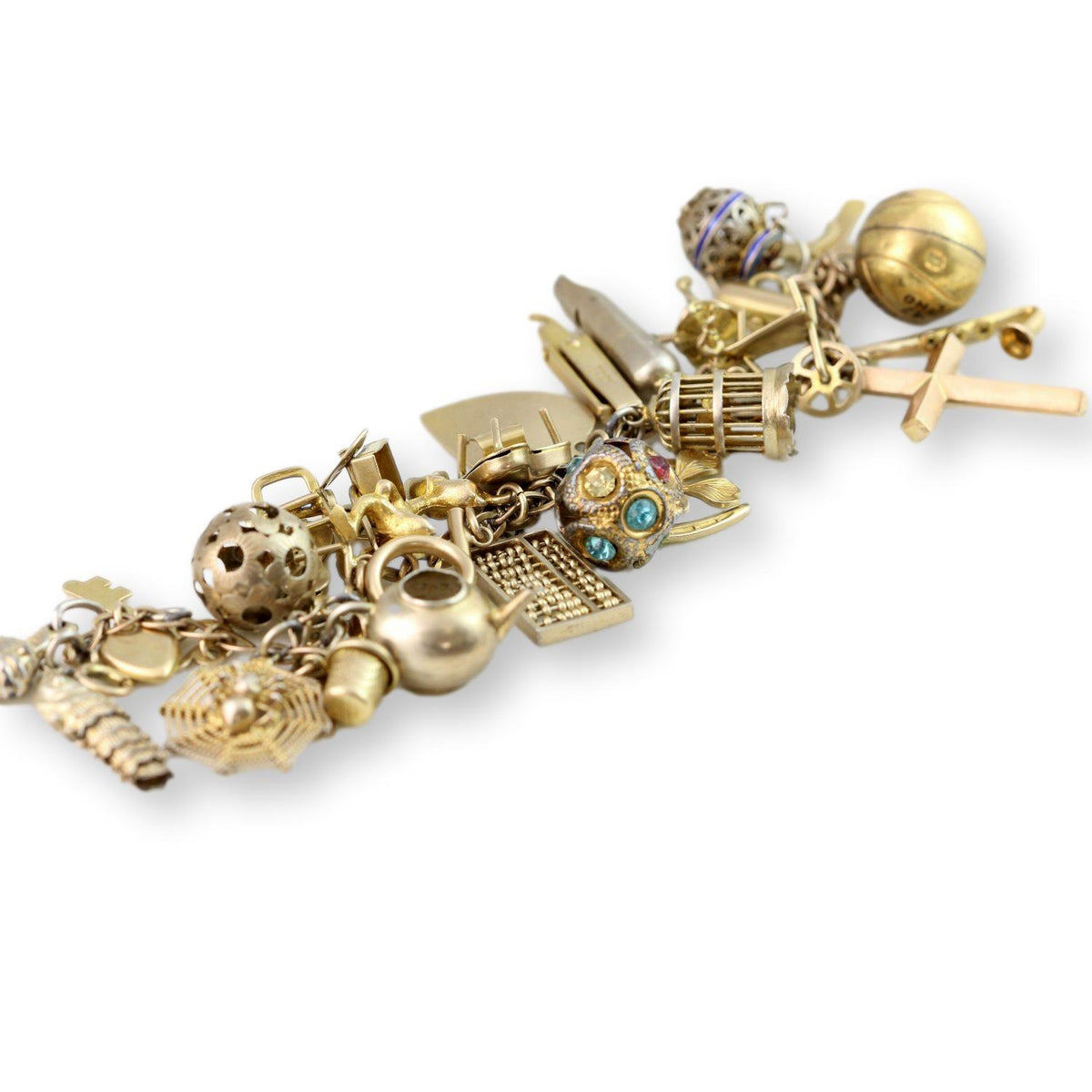 Vintage 10K Gold Charm Bracelet - 31 Charms c. 1960s