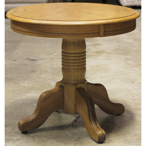 Round Oak Pedestal Side Table