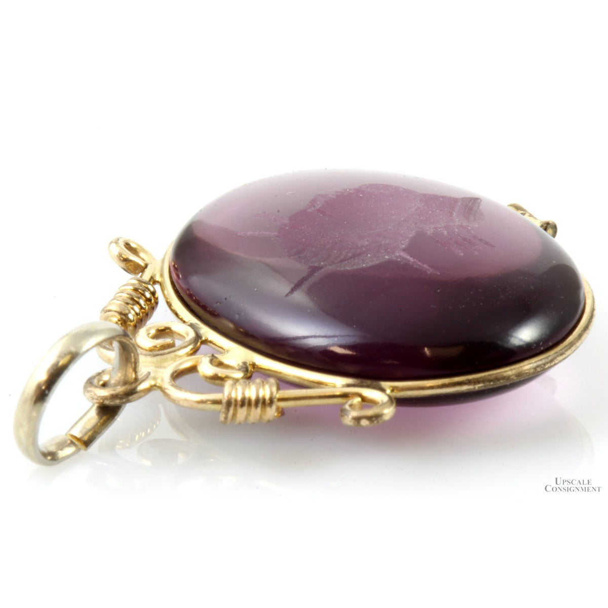 12K Gold Filled Carved Amethyst Centurion Intaglio Pendant