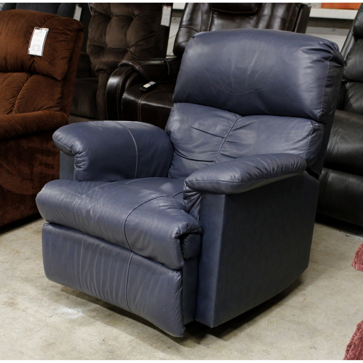 Barcalounger Blue Leather Rocking Recliner