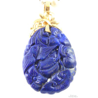 Double-Sided Carved Lapis Pendant - 14K Enhancer Bail