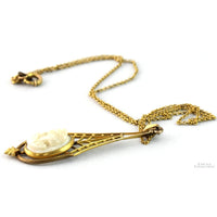 Carved Helmet Shell Cameo Pendant Necklace in 14K Gold, Circa 1935–1955