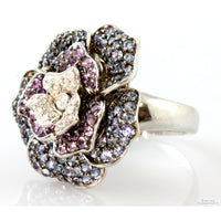 Aquamarine Sapphire Diamond Sonia Bitton Rose 18K Gold Ring