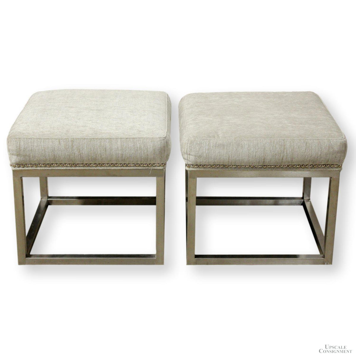 Jonathan Louis Pair of Square Sparkly Gray Ottomans