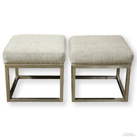 Jonathan Louis Pair of Square Sparkly Gray Ottomans