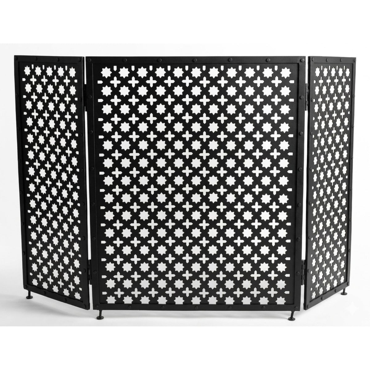 Black Iron Fireplace Screen w/Cutouts