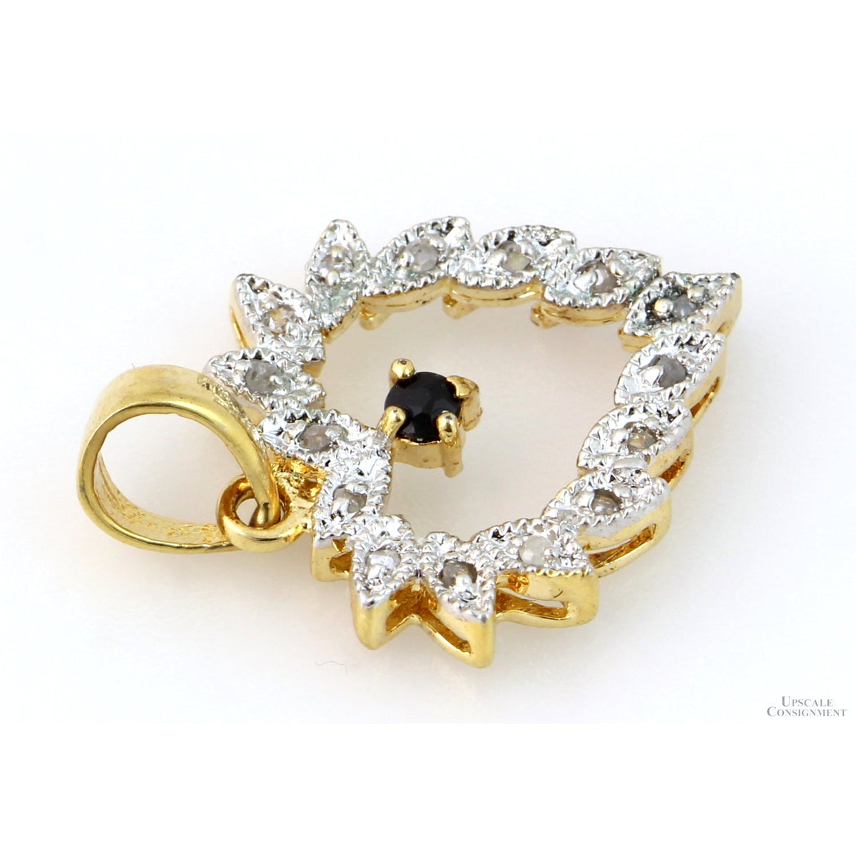Polki Diamond & Sapphire 14K Gold Plate Open Heart Pendant