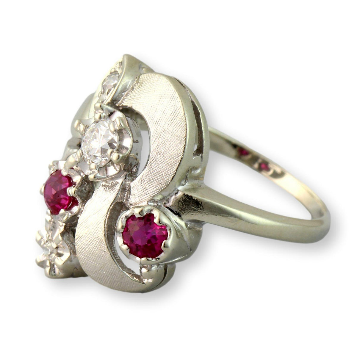 Old European & Old Mine Cut Diamonds - 14K White Gold Ribbon Ring