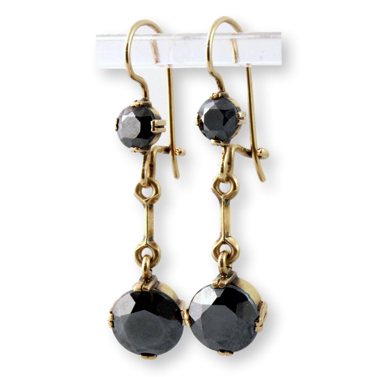 Antique 14K Gold Articulated Hematite Earrings - Circa 1900