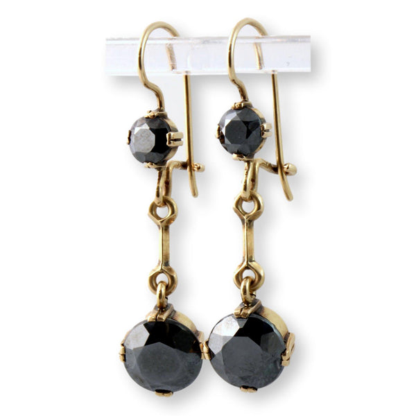 Antique 14K Gold Articulated Hematite Earrings - Circa 1900